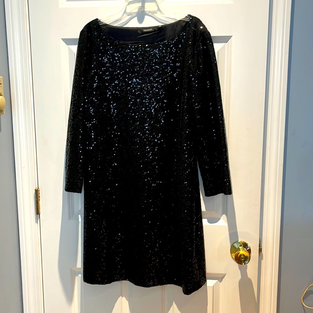 A Tahari black sequined long sleeve dress